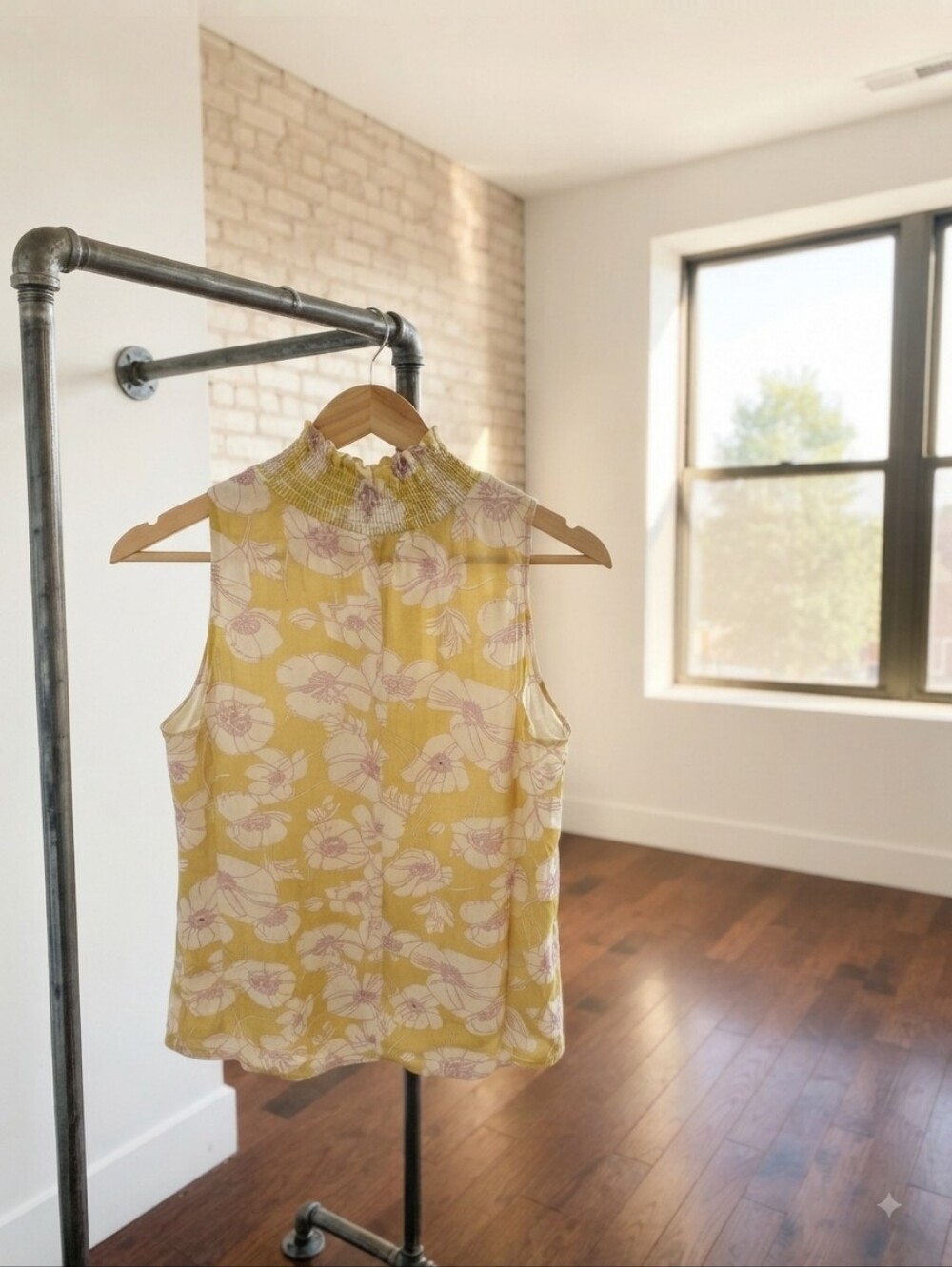 Veronica M Yellow Floral Mock-Neck Sleeveless Top